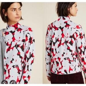 Anthropologie Lizzie Mock Neck Red and Black Sweater Small